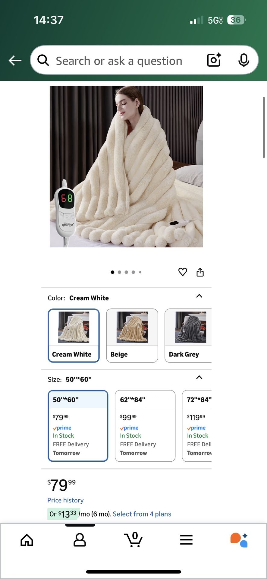 Heated Throw Blanket 50” *60” NEW