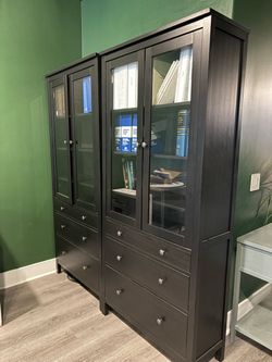 IKEA Hemnes Black-Brown Glass Door Cabinet with Drawers