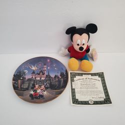 Disneyland 40th Anniversary Plate with COA & Mickey Mouse Plush