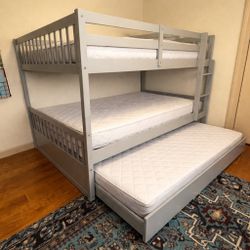 Gray Wood Bunk Beds With Mattresses 