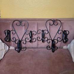 Vintage Heavyweight Wrought-iron Wall Mounted Candelabra Pair