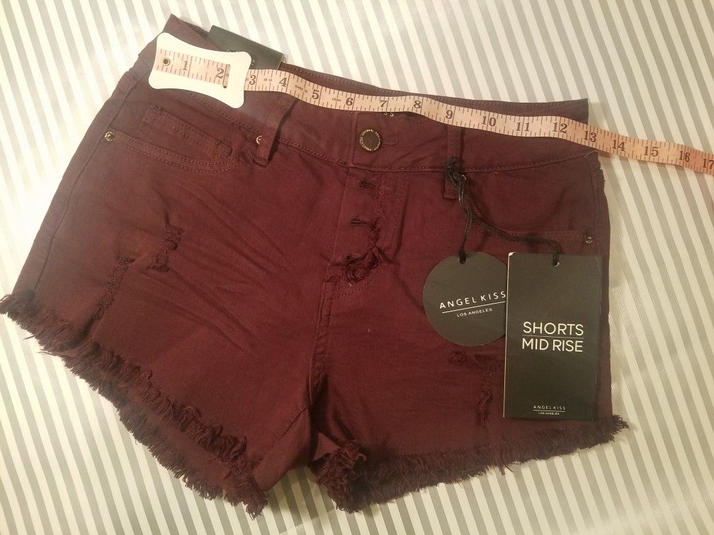 New with tags Angel Kiss Burgundy Mid Rise Shorts