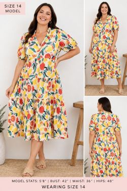 Donna Morgan Citrus Print Dress – Size 14