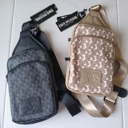 True Religion Men’s Monogram Sling Crossbody Bag Leather 
