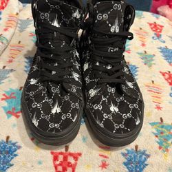 Vans Sk8- Hi Sneakers Customized With A Gucci-style Print