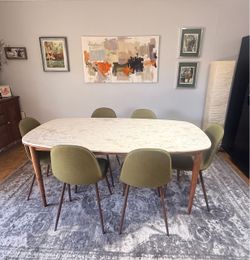Set of 6 Mid-Century Modern Green Dining Chairs