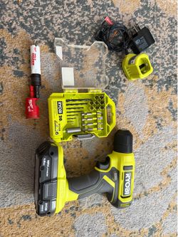 Ryobi 18V Cordless Drill Set (PCL201) with Battery, Charger, Ryobi Bit Set & Milwaukee Hole Saws