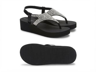 NIB Kelly & Katie Black Rhinestone Wedge Sandals - Size 10 - Sparkle Thong Wedges