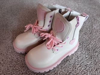 Girls White and Pink Heart Boots