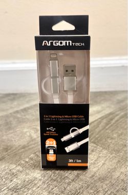 ArgomTech 2-in-1 Lightning & Micro USB Charging Cable | 3ft (1m) | Brand New