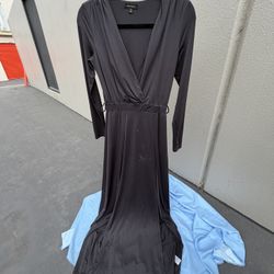 Miss Avenue Black Long Sleeve Maxi Dress V-Neck Pullover Solid Size S