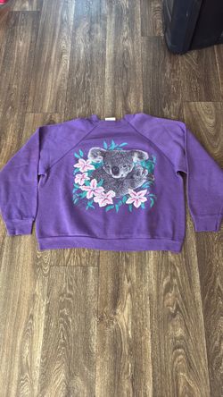 Vintage 90s Cute Koala Floral Women’s Crewneck Sweater Sweatshirt Made in USA