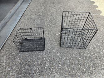 Two black wire baskets, collapsible