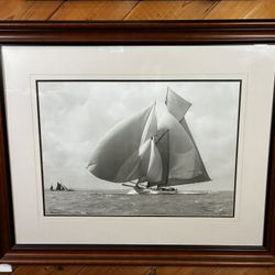 Beken Of Cowes Framed, Suzzane 1911 Sailboat Print. Ink Print Signed. 19" X 27"
