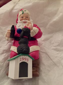 Vintage 1993 Hallmark Coca Cola Santa With Black Poodle Ordament