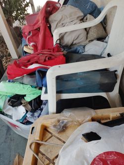 Plastic chairs with a table