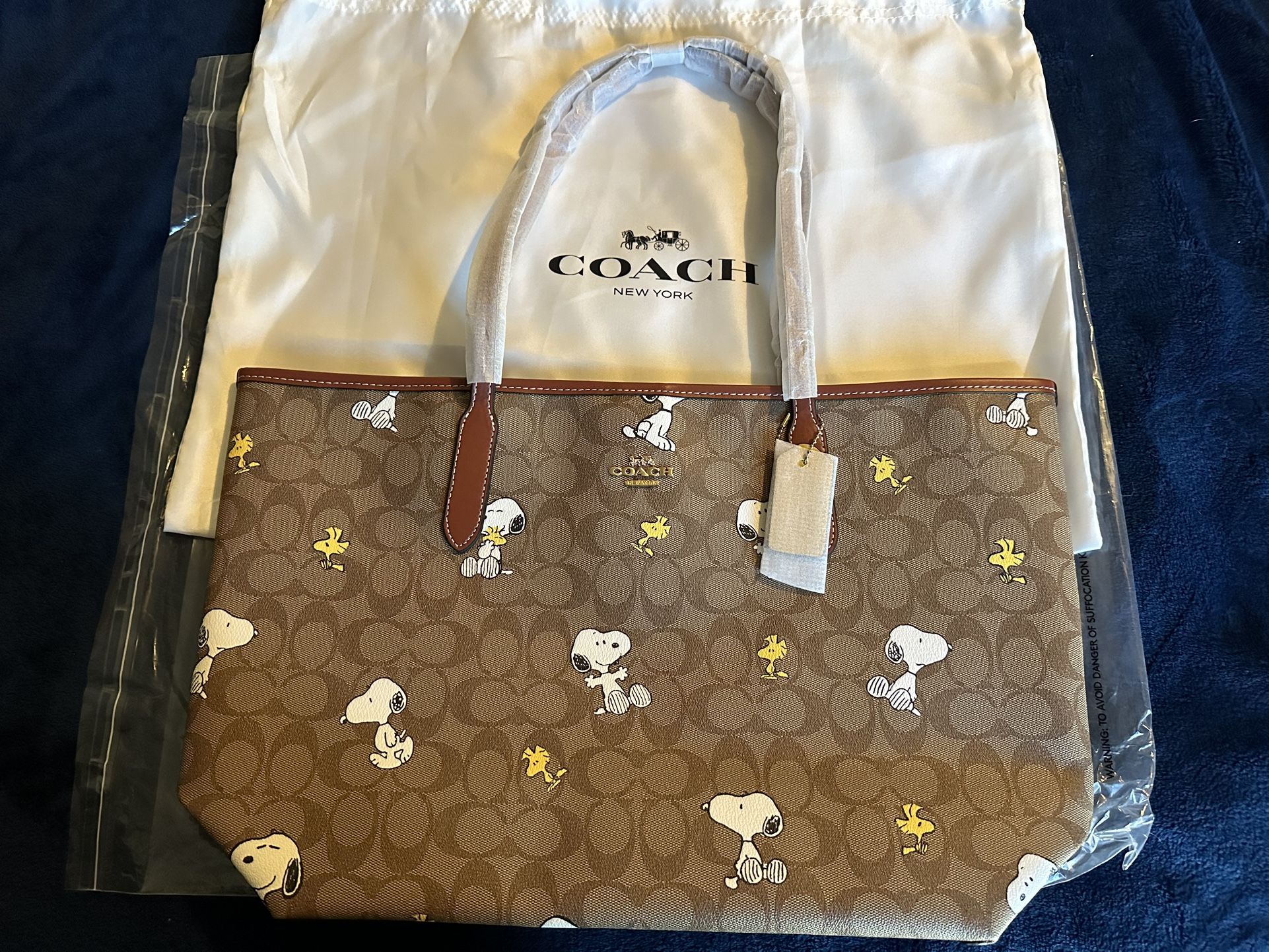 Coach X Peanuts Snoopy Woodstock Tote Bag Signature