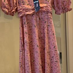 Summer Pink Puff Sleeve MIDI Dress