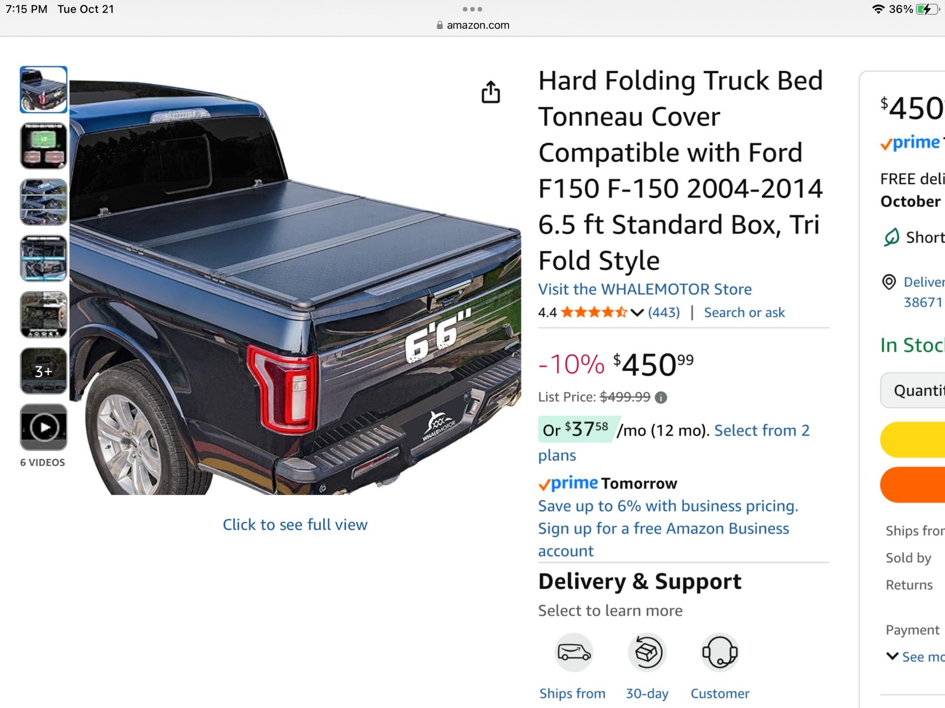 Truck Bed Cover 6.5 Ft Tri Fold