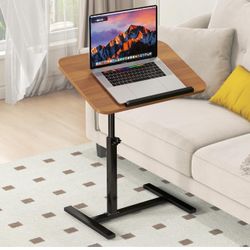 Brandnew Adjustable Height C Shaped Side Table,360°Swivel Overbed Table,Top Tilting Laptop Stand Table with Hidden Wheels,Mobile Couch End Tables that