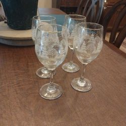 4 Winter Forest Scene Wine Glasses