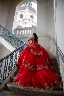 Red and gold sparkly dress