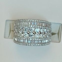 Wide Band White Cubic Zirconia Rohdium over Sterling Silver 4.50ctw Ring (NWT)