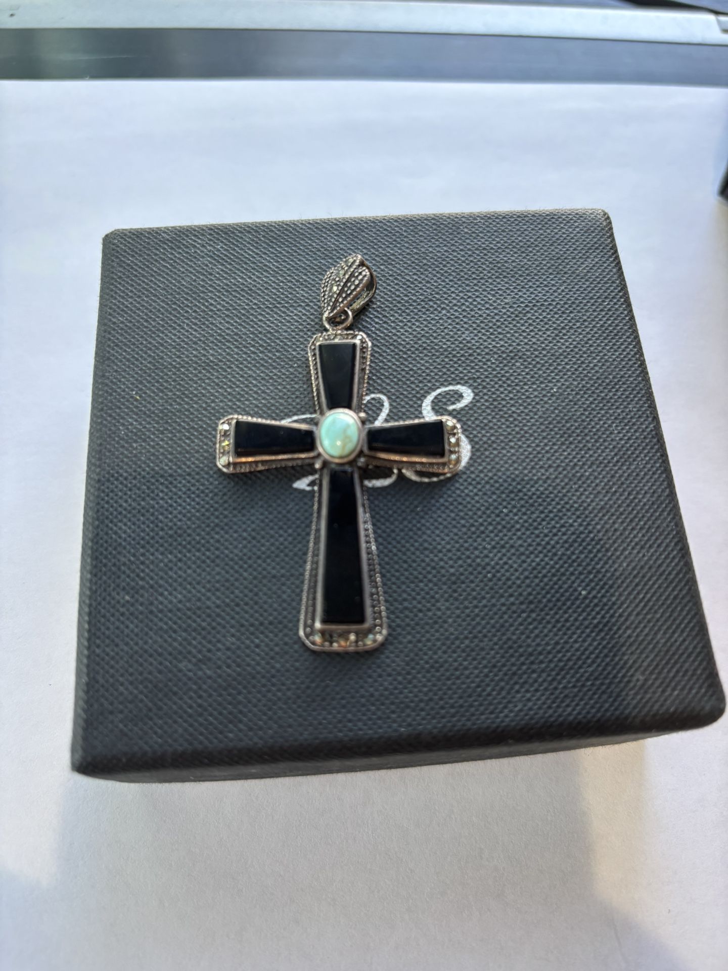 Cross Pendant Onyx And Turquoise