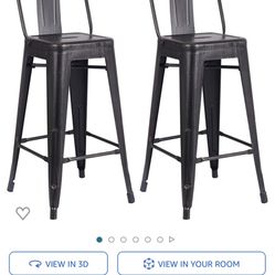 AC Pacific Modern Industrial Metal Bar Stool, Bucket Back and 4 Leg Design Ideal for Kitchen Island or Counter Top, Set of 2, 30" Seat, Distressed Bla