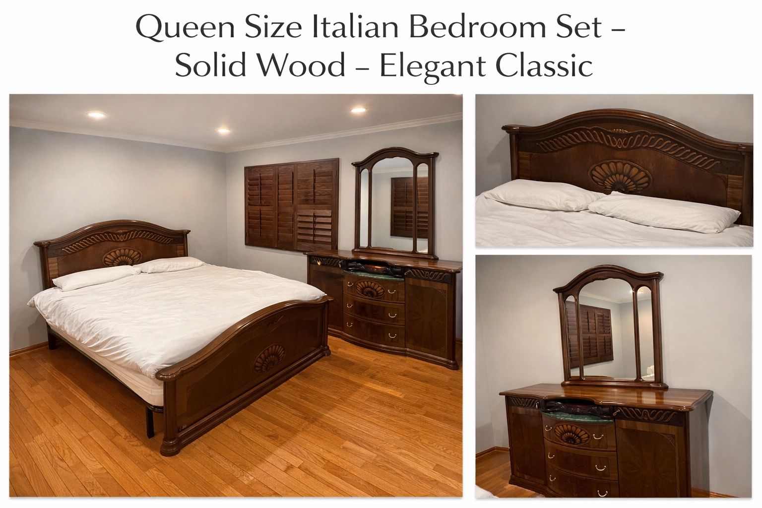 Queen Size Italian Bedroom, Set Solid Wood