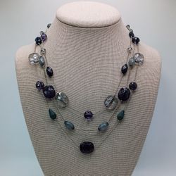 Banana Republic Silver Tone Crystal Purple Stand Necklace