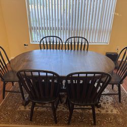 Solid Wood Dining Table Set – 6 Chairs + Expandable Leaves