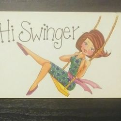 Hi Swinger Woman Swing Cartoon Unused Plastichrome Colourpicture Post Card Postcard Vintage Collectible