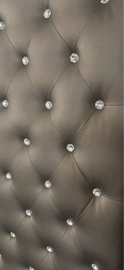 Queen Gray Tufted Upholstered Headboard with Crystal Buttons