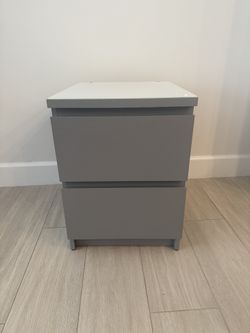 IKEA Gray Nightstand With Glass Top And Two Drawers