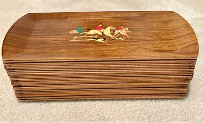 29 Vintage Hasko Serving Trays Horse Jumping Dogs Fox Hunt Wood Grain MCM