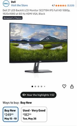 Dell computer monitor for sale (no power chord)