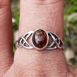 Sterling Silver Amber Ring Size 10