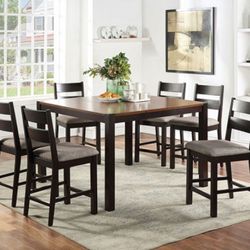 Brand New Dark Oak, Espresso & Grey 9pc Counter Height Dining Table Set