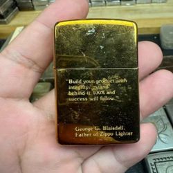 1989 H-Month Zippo  Small Slant Bottom Gold-Plated Titanium Case (no liner)
 