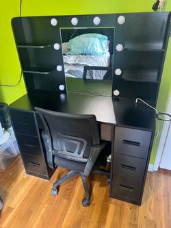 YESHOMY Black Vanity Desk w/ Mirror