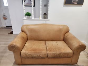 Tan Leather Loveseat Sofa