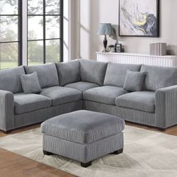 Corduroy Sectional Sofa With Ottoman