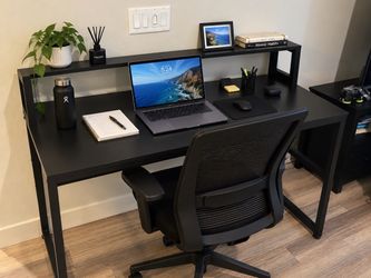 Large Black Writing Desk with Upper Shelf