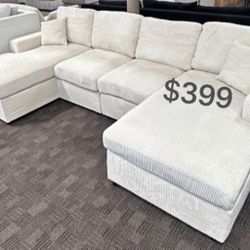 Elegant No Tax 2-Pc Corduroy Sectional Sofa W/2 Accent Pillows