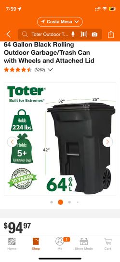 Toter Outdoor Garbage Bin 64 Gallon