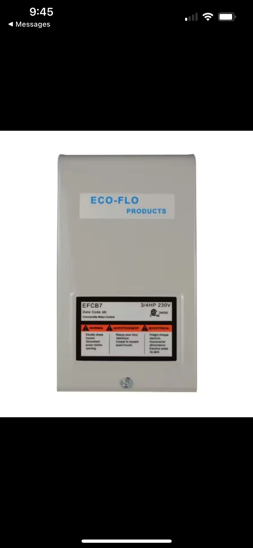 ECO-FLO EFCB7 3/4 HP Control Box For 4” Submersible Pump 3-Wire 230V Motors