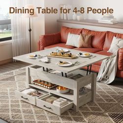 210 Rolanstar Coffee Table Lift Top, Multi-Function Convertible Coffee Table with Drawers and Hidden Compartment, Converts to Dining Table for Living 
