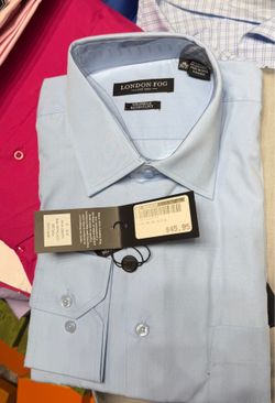 London Fog Men's Light Blue Dress Shirt - Classic Point Collar 16 34/35