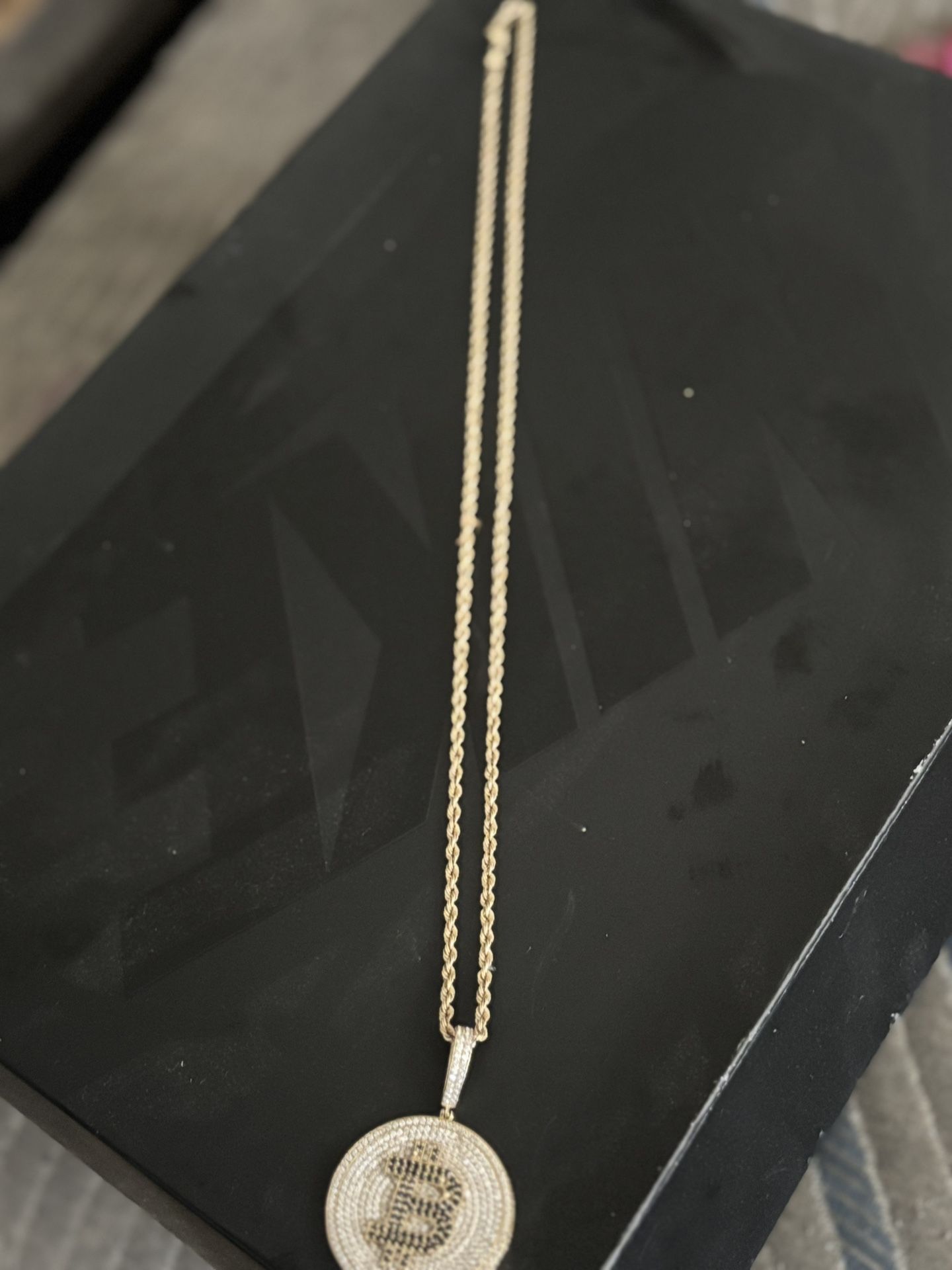 14k Gold Rope Chain 24inches With 14k Gold Bitcoin Pendant 18grams Trades Accepted Only Gold